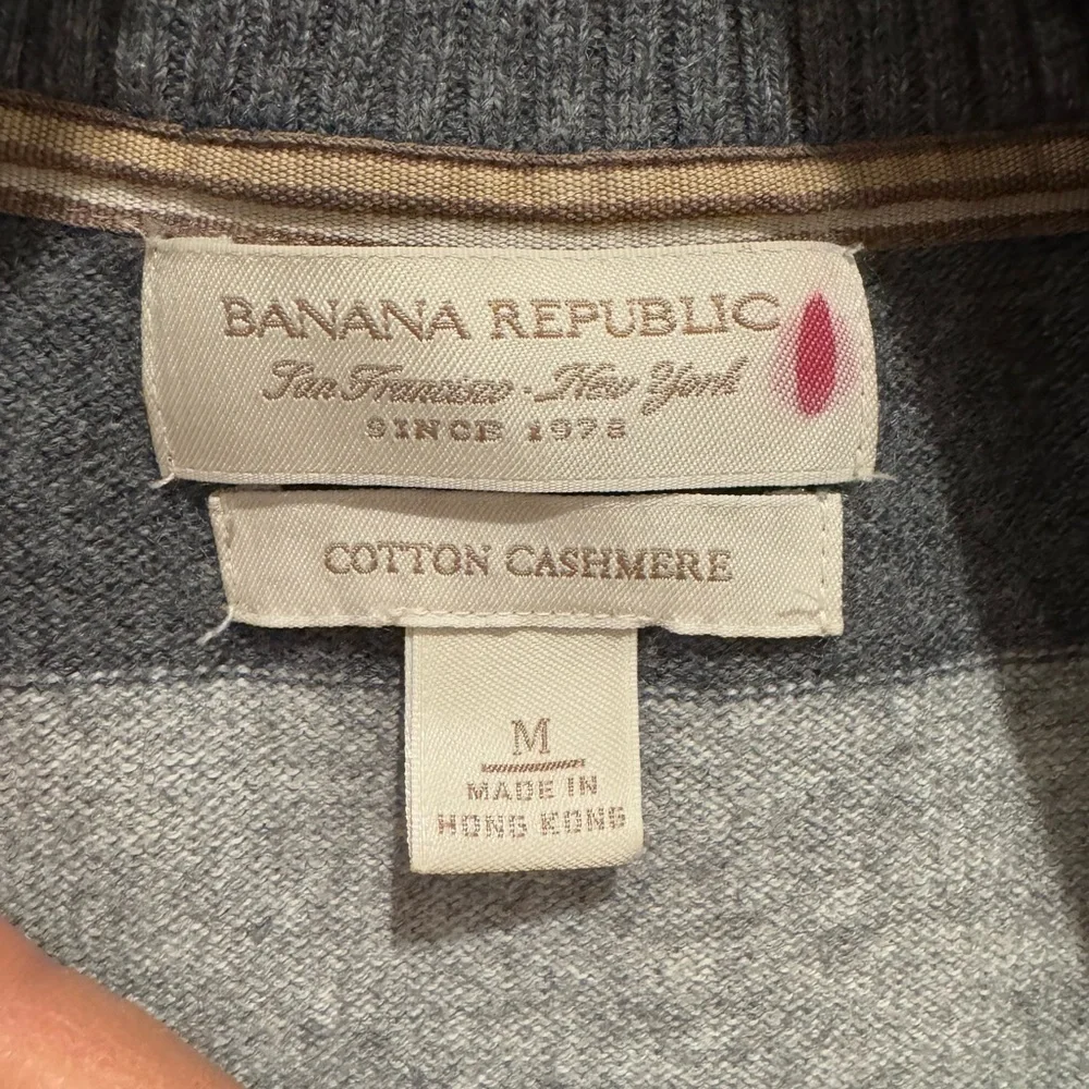 Banana Republic Men’s Medium Striped Zip Up Cardigan Sweater M cotton cashmere